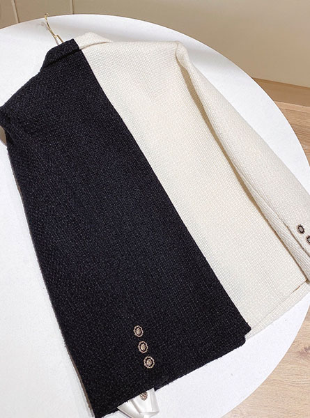 Chanel香奈儿2020秋冬新款手工限定黑白拼色羊毛外套