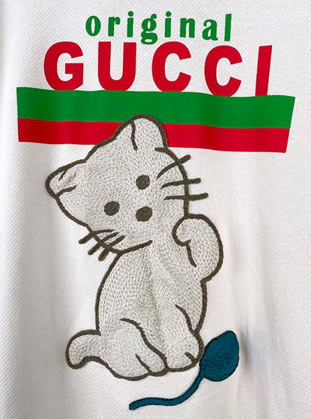 Gucci古驰女士猫咪贴饰OriginalGucci印花卫衣黑/白色