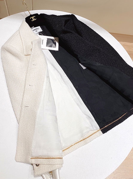 Chanel香奈儿2020秋冬新款手工限定黑白拼色羊毛外套