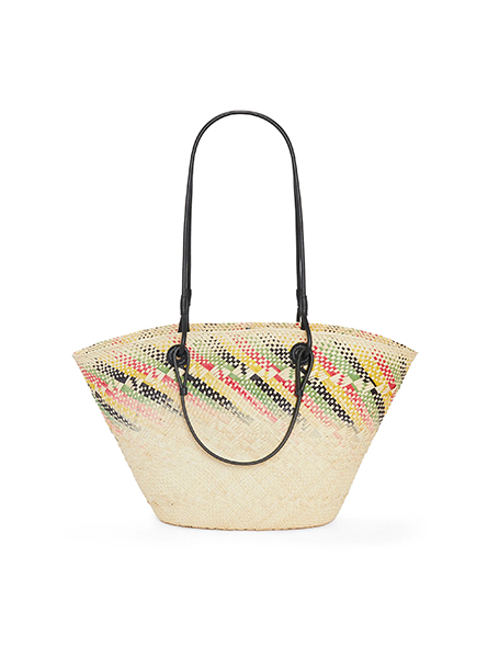 高仿罗意威|A货LOEWE包包 小号伊拉卡棕榈纤维和牛皮革彩虹 Anagram Basket 手袋