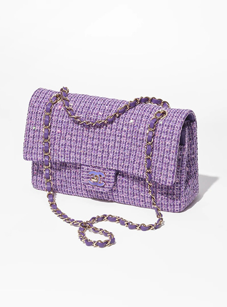 高仿Chanel女包 | 香奈儿2024新款包包 斜纹软呢 紫色亮片 口盖包链条包
