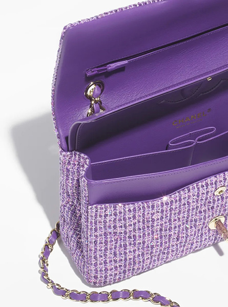 高仿Chanel女包 | 香奈儿2024新款包包 斜纹软呢 紫色亮片 口盖包链条包