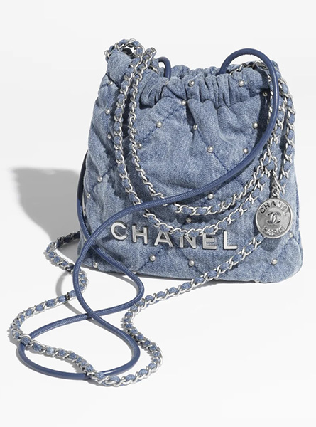 高仿Chanel女包 | 香奈儿2024新款包包 蓝色 水洗丹宁与银色金属珠钉/logo迷你垃圾包 流浪包