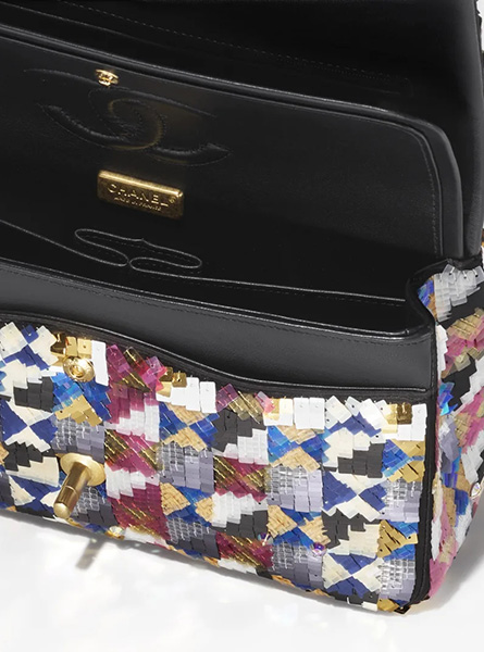 高仿Chanel女包 | 香奈儿2024新款包包 刺绣丝缎、亮片与金色金属 菱格 口盖包链条包