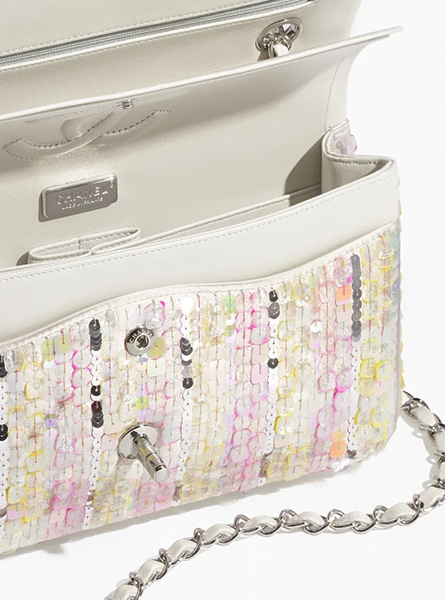 高仿Chanel女包 | 香奈儿2024新款包包 刺绣丝缎、亮片与银色金属 口盖包链条包