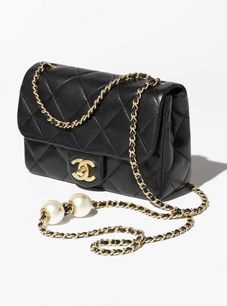 高仿Chanel女包 | 香奈儿2024新款包包 黑色羊皮革人造珍珠小号口盖包链条包