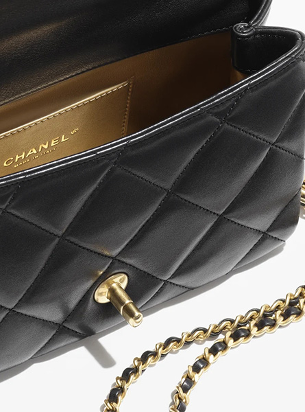高仿Chanel女包 | 香奈儿2024新款包包 黑色羊皮革人造珍珠小号口盖包链条包