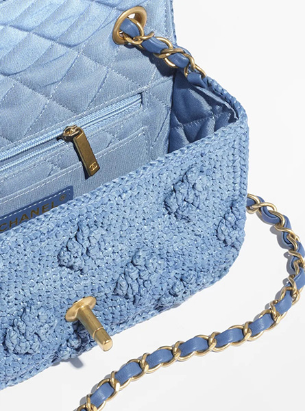高仿Chanel女包 | 香奈儿2024新款包包 蓝色 酒椰纤维效果编织 迷你香奈儿口盖包