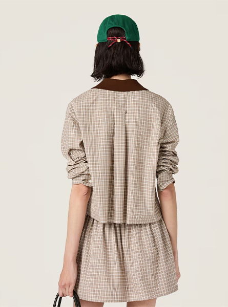 MIUMIU高仿女装 | 缪缪A货服装  2025春夏MIUMIU新款 软木米色格纹衬衫