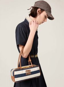 高仿MIUMIU包包 | A货缪缪包包 2025夏季MIUMIU新款 蓝色Beau帆布和皮革手袋