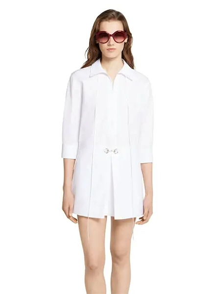 GUCCI高仿女装 | 古驰A货服装  2025夏季GUCCI新款 饰马衔扣棉府绸衬衫式连衣裙