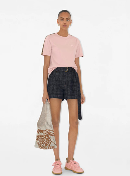 BURBERRY高仿女装 | 巴宝莉 A货服装 2025夏季BURBERRY新款 格纹装饰棉质 T 恤衫