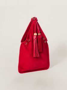 高仿MIUMIU包包 | A货缪缪包包 2025夏季MIUMIU新款 宝石红  绒面皮革流苏手提包