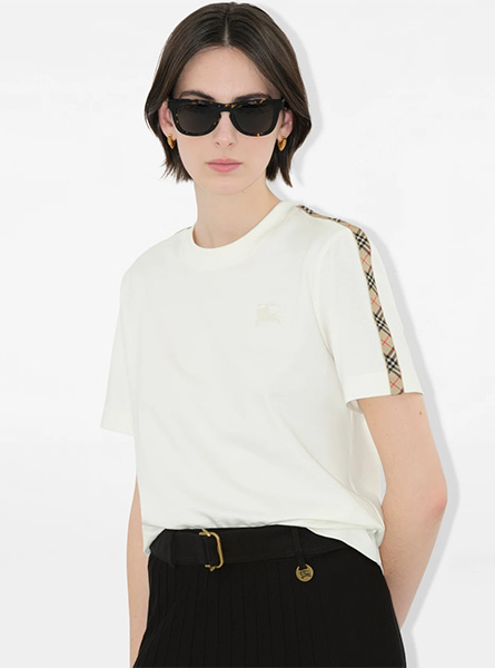 BURBERRY高仿女装 | 巴宝莉 A货服装 2025夏季BURBERRY新款 格纹装饰棉质 T 恤衫
