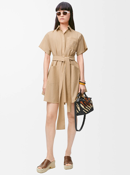 LOEWE高仿女装 | 罗意威A货服装  2025夏季LOEWE新款 棉质混纺衬衫式连衣裙