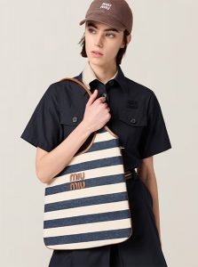 高仿MIUMIU包包 | A货缪缪包包 2025夏季MIUMIU新款 蓝色Ivy帆布和皮革手袋