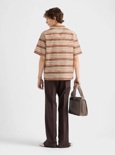 PRADA高仿男装 | 普拉达 A货服装  2025夏季PRADA新款 棉质条纹保龄球衬衫
