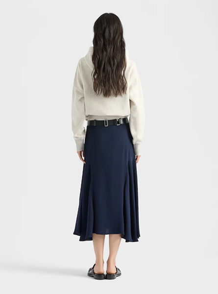 PRADA高仿女装 | 普拉达 A货服装  2025夏季PRADA新款 Cady绉纱中长半身裙