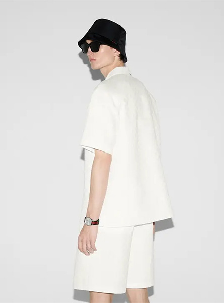 GUCCI高仿男装 | 古驰A货服装  2025夏季GUCCI新款 亚麻混纺GG帆布衬衫