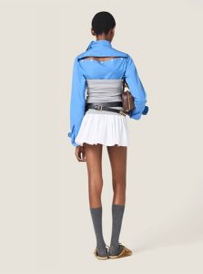 MIUMIU高仿女装 | 缪缪A货服装  2025夏季MIUMIU新款 灰色府绸和平纹针织迷你半身裙