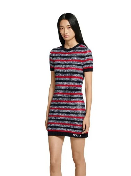 GUCCI高仿女装 | 古驰A货服装  2025夏季GUCCI新款 条纹精棉针织连衣裙
