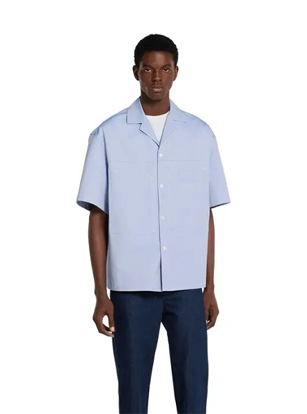 GUCCI高仿男装 | 古驰A货服装  2025夏季GUCCI新款 饰印花压纹标签牛津棉衬衫