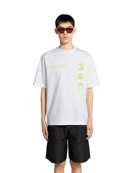 GUCCI高仿男装 | 古驰A货服装  2025夏季GUCCI新款 印花针织棉T恤