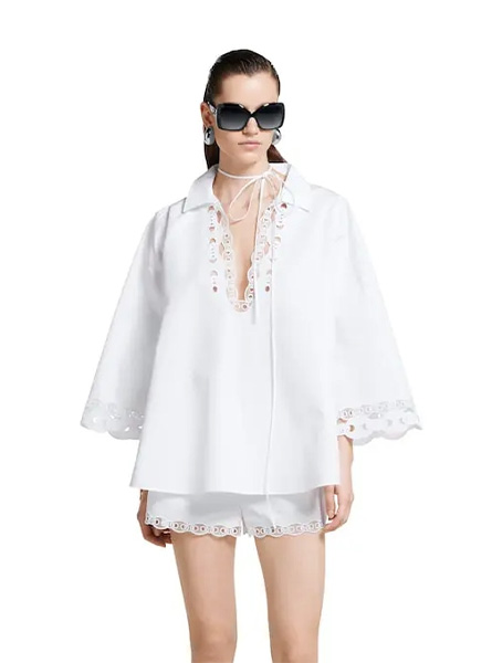 GUCCI高仿女装 | 古驰A货服装  2025夏季GUCCI新款 饰刺绣棉府绸衬衫