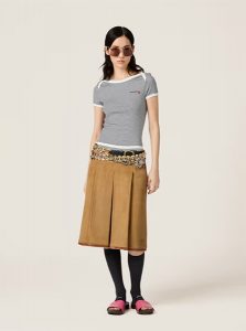 MIUMIU高仿女装 | 缪缪A货服装 2025夏季MIUMIU新款 蓝色Petit Bateau X Miu Miu 罗纹平针织T恤