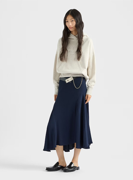 PRADA高仿女装 | 普拉达 A货服装  2025夏季PRADA新款 Cady绉纱中长半身裙