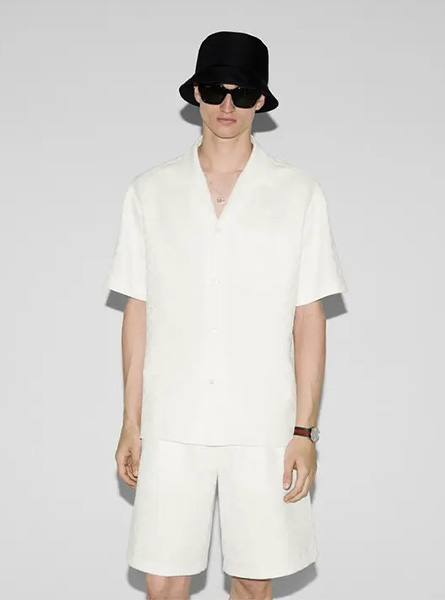GUCCI高仿男装 | 古驰A货服装  2025夏季GUCCI新款 亚麻混纺GG帆布衬衫