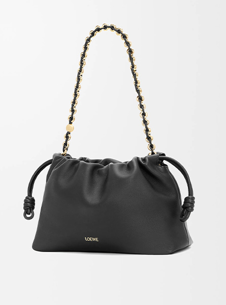 高仿LOEWE包包 | A货罗意威包包 2025年LOEWE新款 中号柔软纳帕羊皮革 黑色 Flamenco Purse 手袋