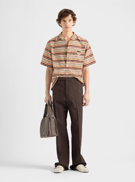 PRADA高仿男装 | 普拉达 A货服装  2025夏季PRADA新款 棉质条纹保龄球衬衫