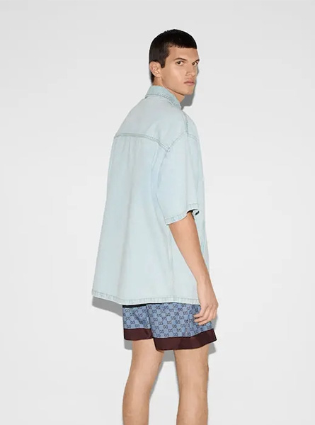 GUCCI高仿男装 | 古驰A货服装  2025夏季GUCCI新款 激光印花牛仔衬衫