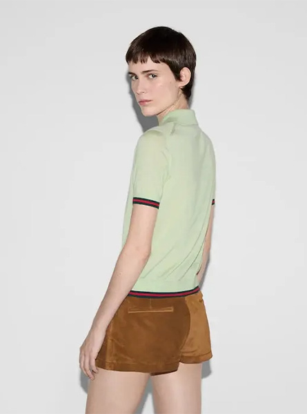 GUCCI高仿女装 | 古驰A货服装  2025夏季GUCCI新款 超精细山羊绒桑蚕丝混纺Polo衫