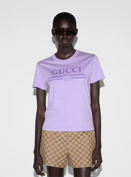GUCCI高仿女装 | 古驰A货服装  2025夏季GUCCI新款 饰印花针织T恤