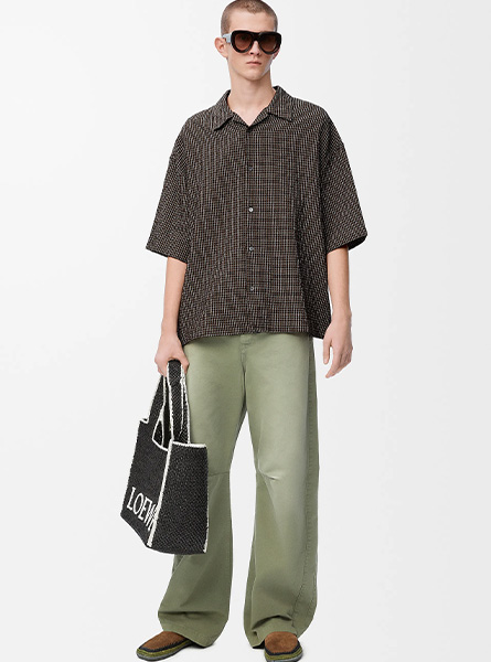 LOEWE高仿男装 | 罗意威A货服装  2025夏季LOEWE新款 棉麻混纺短袖衬衫