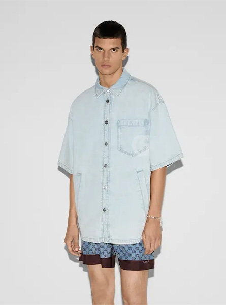GUCCI高仿男装 | 古驰A货服装  2025夏季GUCCI新款 激光印花牛仔衬衫