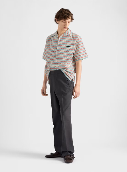 PRADA高仿男装 | 普拉达 A货服装  2025夏季PRADA新款 棉质条纹保龄球衬衫