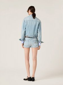MIUMIU高仿女装 | 缪缪A货服装  2025夏季MIUMIU新款 宝石蓝 牛仔短裤