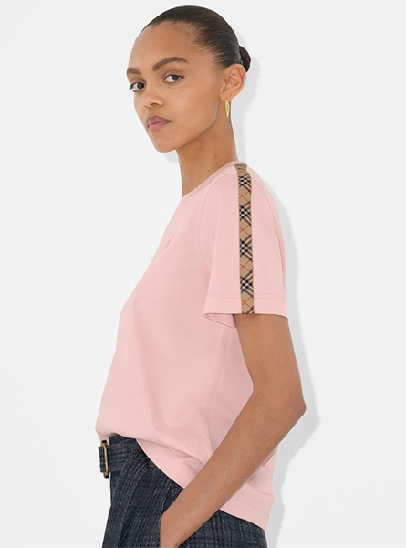 BURBERRY高仿女装 | 巴宝莉 A货服装 2025夏季BURBERRY新款 格纹装饰棉质 T 恤衫