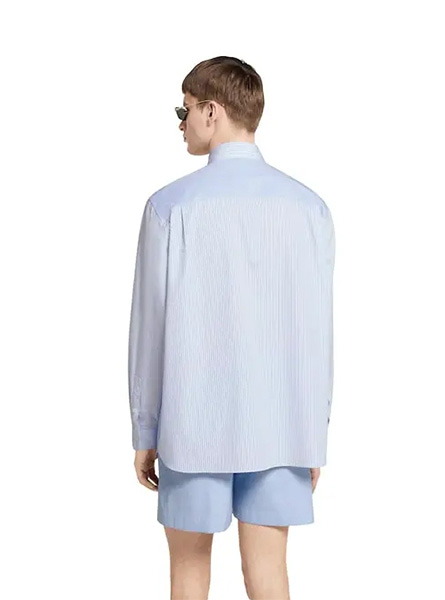 GUCCI高仿男装 | 古驰A货服装  2025夏季GUCCI新款 饰品牌印花压纹标识条纹棉衬衫