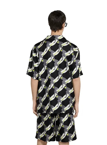 GUCCI高仿男装 | 古驰A货服装  2025夏季GUCCI新款 印花桑蚕丝保龄球衬衫