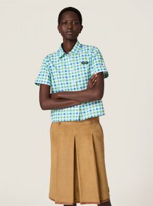 MIUMIU高仿女装 | 缪缪A货服装  2025夏季MIUMIU新款 绿色格纹府绸质感衬衫