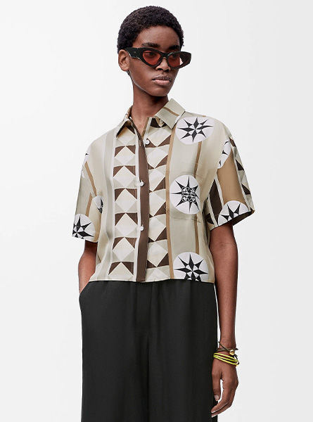 LOEWE高仿女装 | 罗意威A货服装  2025夏季LOEWE新款 丝绸短袖衬衫