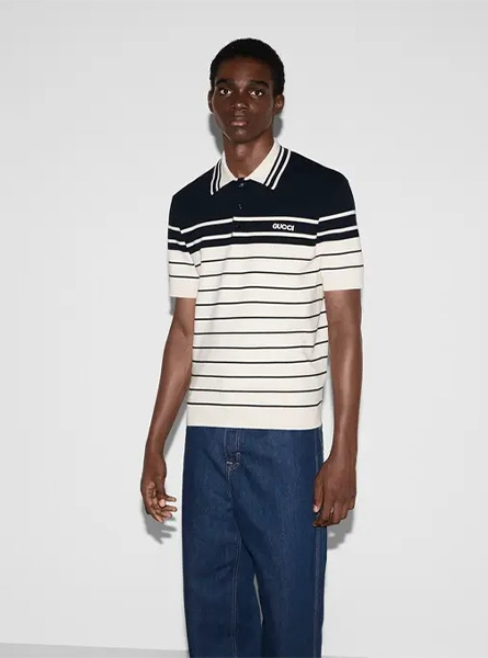 GUCCI高仿男装 | 古驰A货服装  2025夏季GUCCI新款 饰刺绣棉质Polo衫