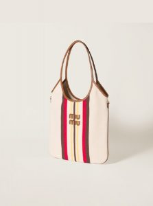 高仿MIUMIU包包 | A货缪缪包包 2025夏季MIUMIU新款 自然色  Ivy帆布和皮革手袋