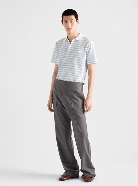 PRADA高仿男装 | 普拉达 A货服装  2025夏季PRADA新款 条纹棉质 Polo 衫