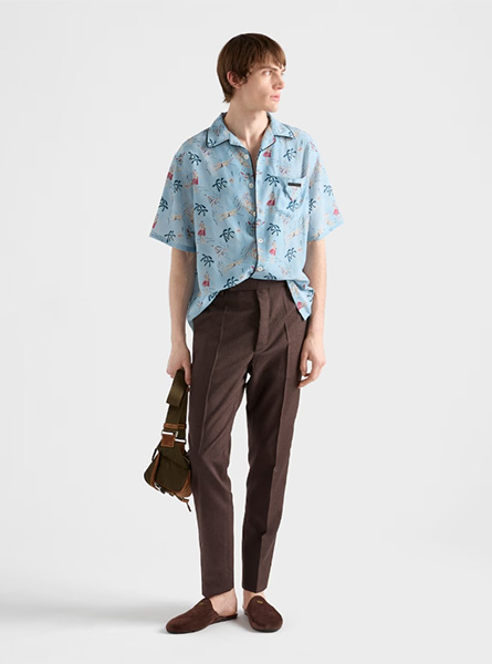 PRADA高仿男装 | 普拉达 A货服装  2025夏季PRADA新款 印花丝质混纺保龄球衬衫