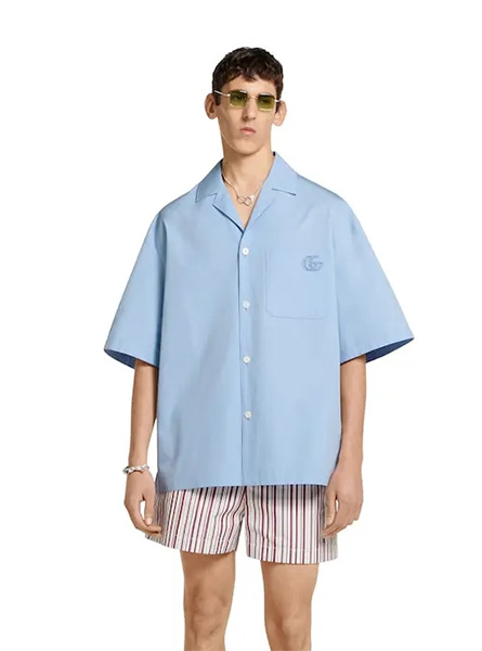 GUCCI高仿男装 | 古驰A货服装  2025夏季GUCCI新款 饰刺绣棉府绸衬衫